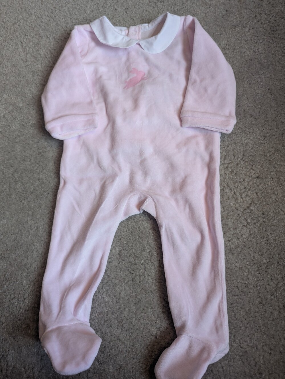 NEW Jacadi Baby Girl Pink Bunny Velour Sleepsuit/Playsuit (6m)